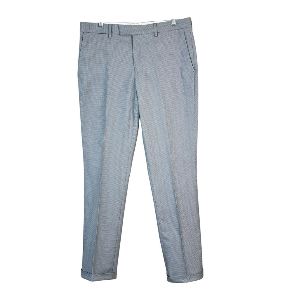 Reiss‎ Mens Houndstooth Cotton Blend Dress Pants Sz 32X31 Blue Black Preppy